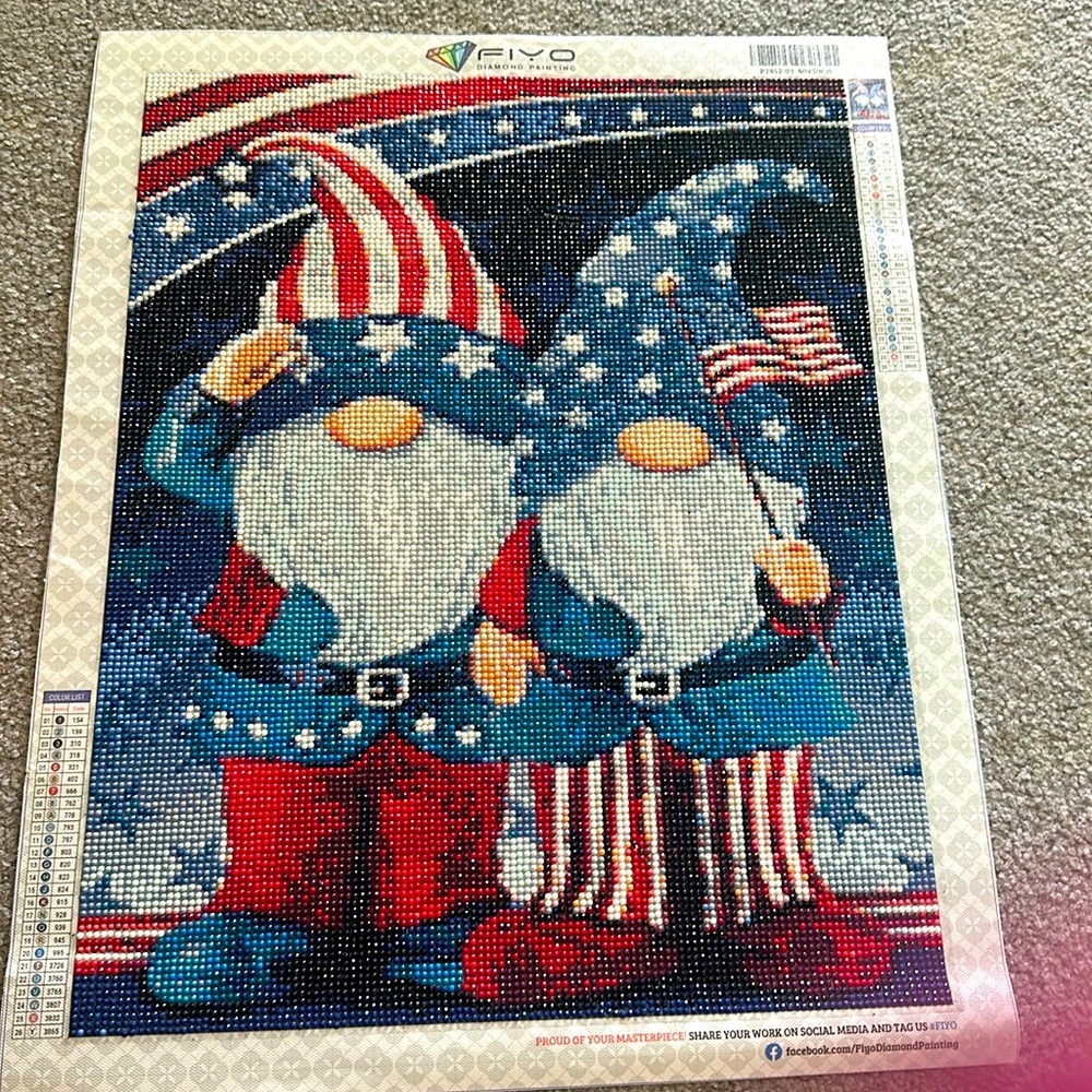 Completed Fourth of July gnome diamond art